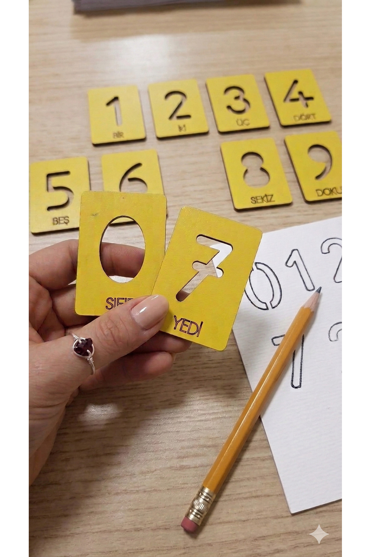 MUKEdu Ahşap Eğitici Rakam Tanıma Kartları (0-9 Set) - Okul Öncesi Montessori Materyali fotoğrafı 5 (önizleme)