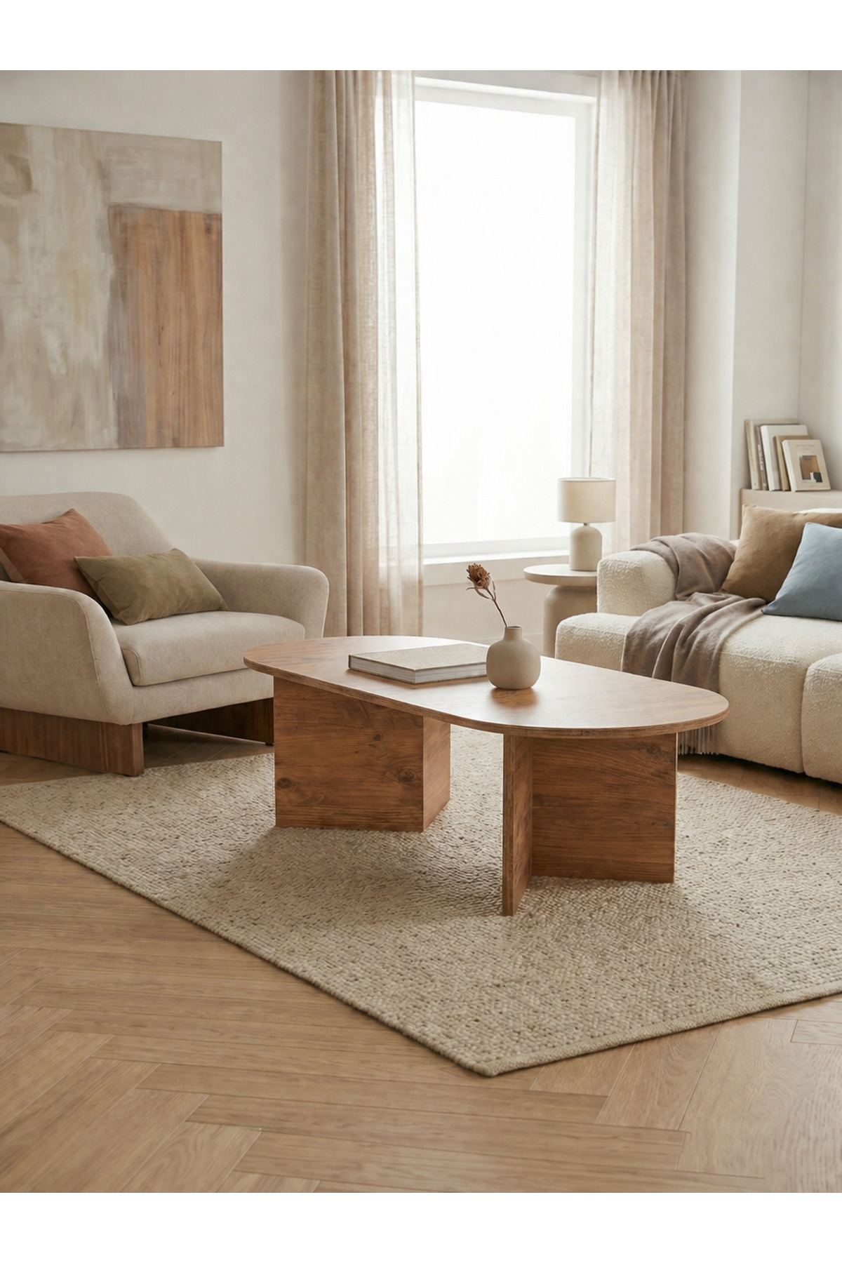 Modern Oval Coffee Table Minimal Wooden Living Room Coffee Table Stylish Design