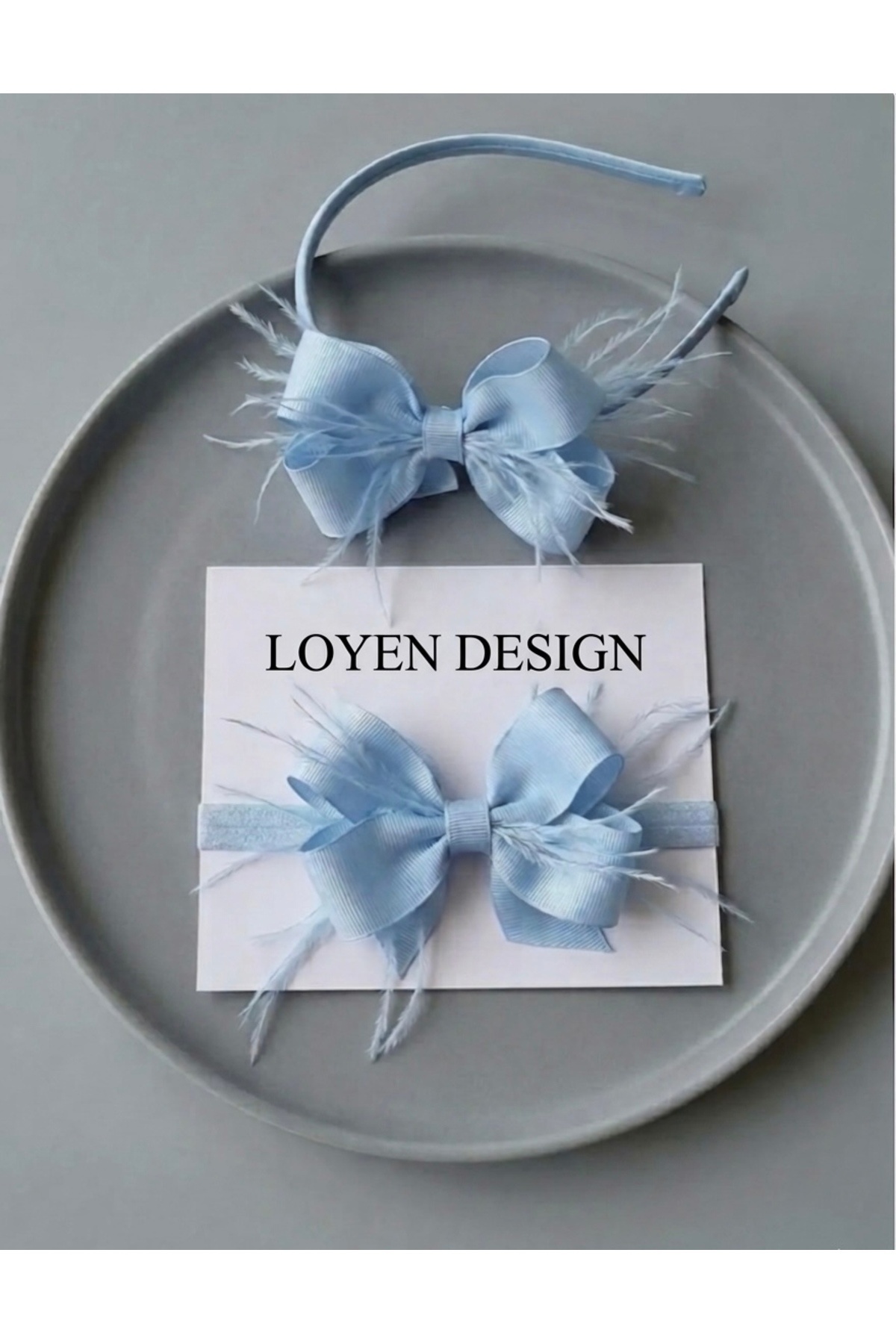 Loyen Design Mavi Anne Fiyonk Tüylü Taç & Bebek Bandanası Seti – Lohusa Anne Bebek Uyumlu Şık Aksesuar Takımı fotoğrafı 2 (önizleme)