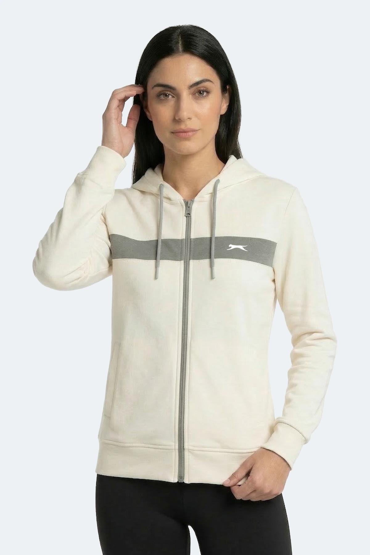 Slazenger KNOTTY I Kadın Kapüşonlu Cepli Ekru Sweatshırt görsel 4