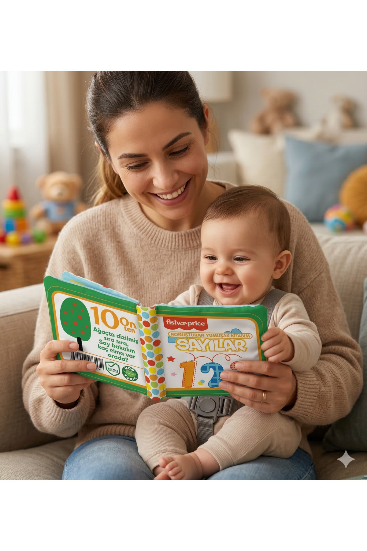 Fisher Price Konuşturan Bebek Kitabı Hışırtılı Sesli, Duyusal, Zeka Gelişim 0-3 Yaş Kitap Eğitim Seti (Sayılar) fotoğrafı 5 (önizleme)