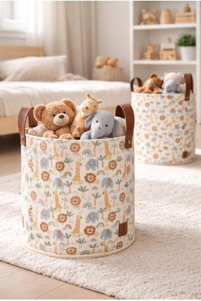 CERTIVA Safari Desenli Keçe Oyuncak Sepeti | Deri Kulplu| Bebek & Çocuk Odası...