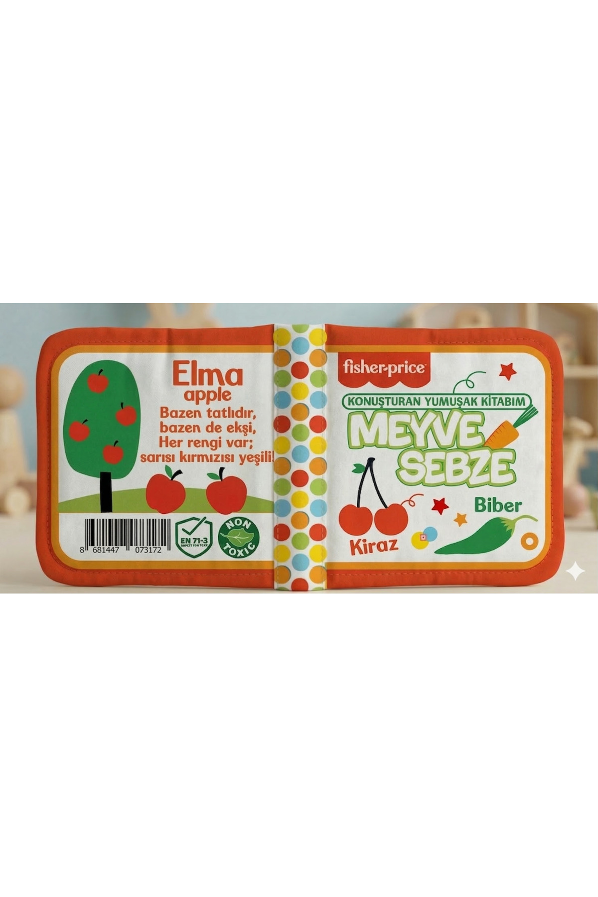 Fisher Price Konuşturan Bebek Kitabı Hışırtılı Sesli, Duyusal, Zeka Gelişim 0-3 Yaş Kitap Eğitim (Meyve,Sebze) fotoğrafı 6 (önizleme)