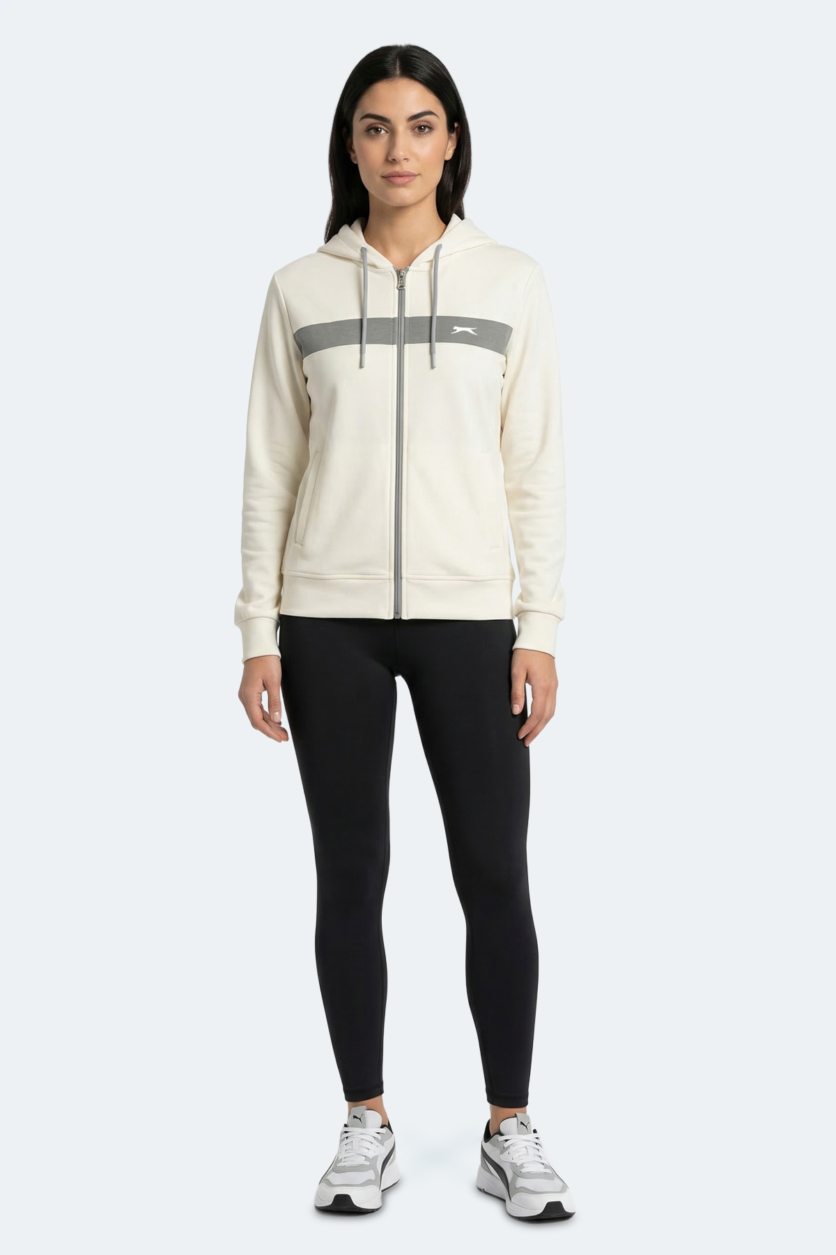 Slazenger KNOTTY I Kadın Kapüşonlu Cepli Ekru Sweatshırt görsel 8