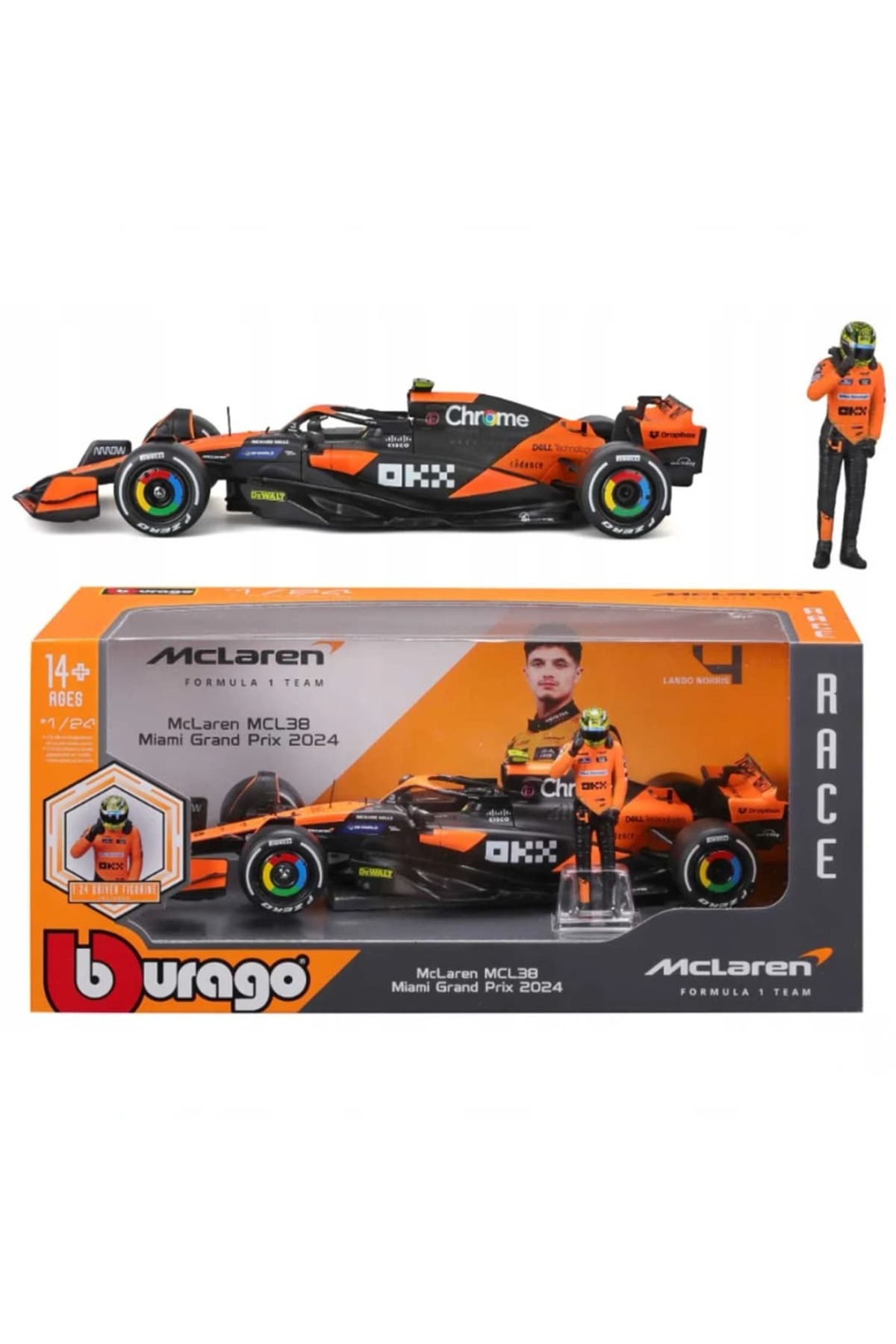 Burago 1/24 Formula 1 McLaren MCL38 Miami Grand Prix 2024 - Fiyatı