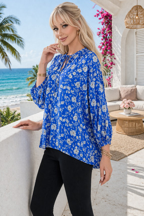 SPORTİVEA Büyük Beden Kadın Çiçek Desenli Salaş Bluz – Bağlama Yaka, Rahat Ka...