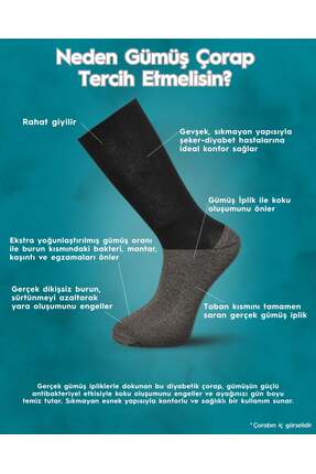 Bolero Unisex Premium Gümüş Diabet Çorap Siyah