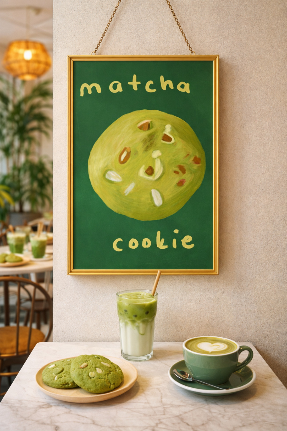 Matcha Cookie Tablo Modern Mutfak Poster Tatlı İllüstrasyon Duvar Dekoru Çerçevesiz