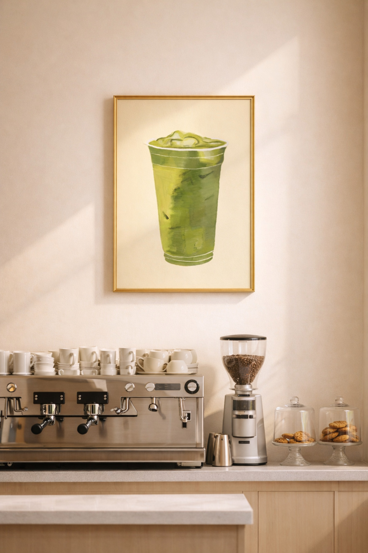 Matcha Tablo Modern Mutfak Poster Yeşil İçecek İllüstrasyon Duvar Dekoru Çerçevesiz