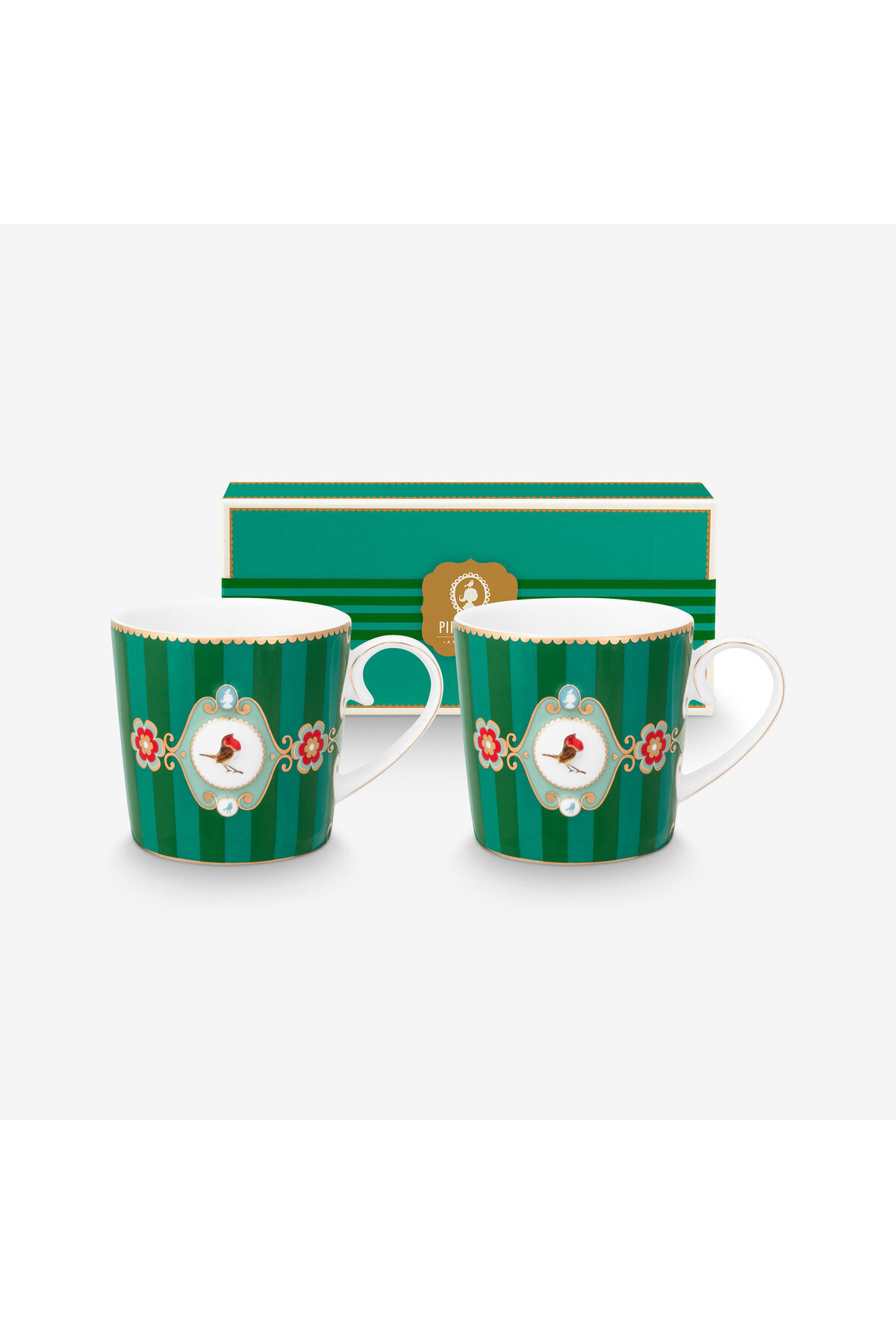 Love Birds Green Porcelain Mug Set 150 Ml