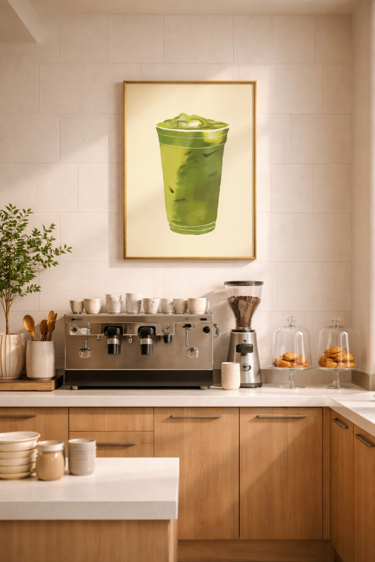 Matcha Tablo Modern Mutfak Poster Yeşil İçecek İllüstrasyon Duvar Dekoru Çerçevesiz