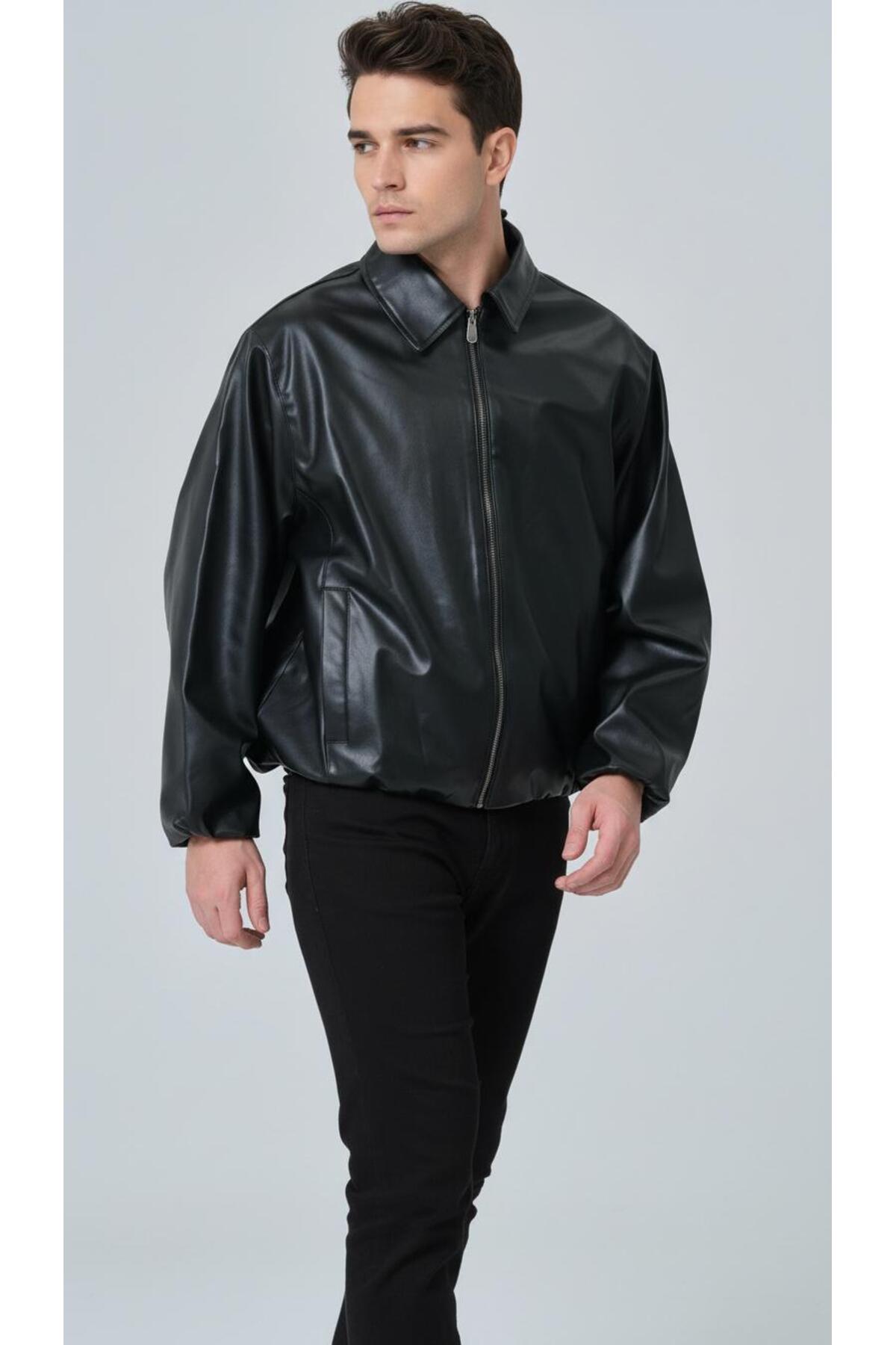 Plus Scorpion  Erkek Deri Görünümlü Bomber Mont Ceket– Günlük Şık Minimal Tasarım - Görsel 7