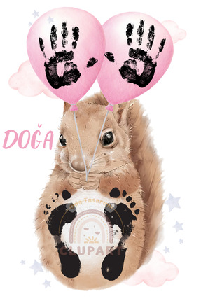 clupartodatasarimi Sevimli Sincap El Ayak izi 30x45 cm 0-4 yaş