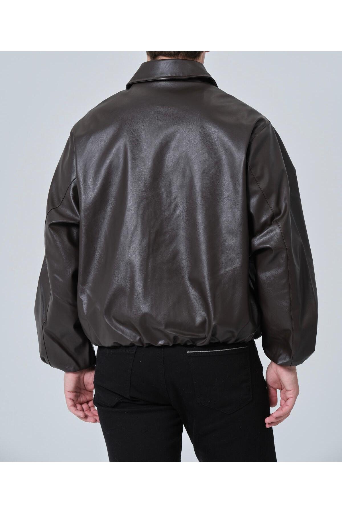 Plus Scorpion  Erkek Deri Görünümlü Bomber Mont Ceket– Günlük Şık Minimal Tasarım - Görsel 3