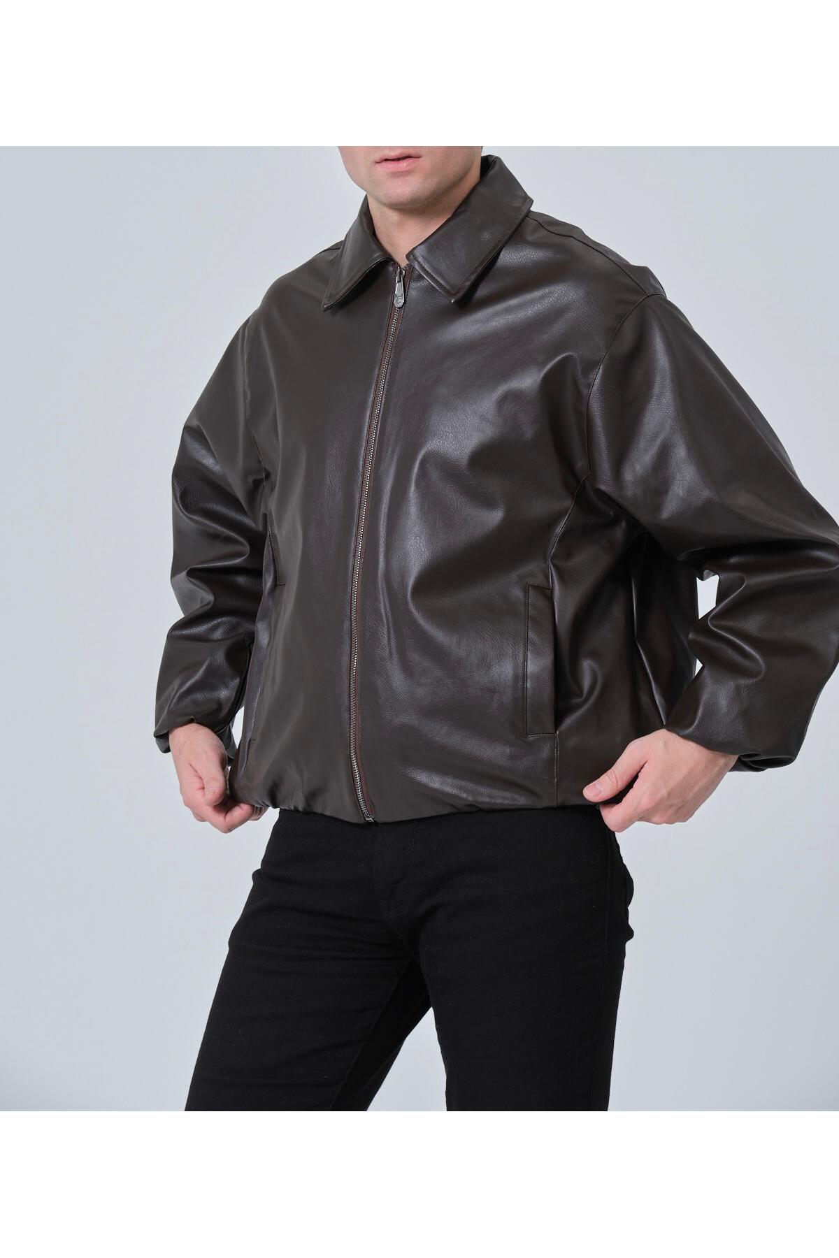 Plus Scorpion  Erkek Deri Görünümlü Bomber Mont Ceket– Günlük Şık Minimal Tasarım - Görsel 4