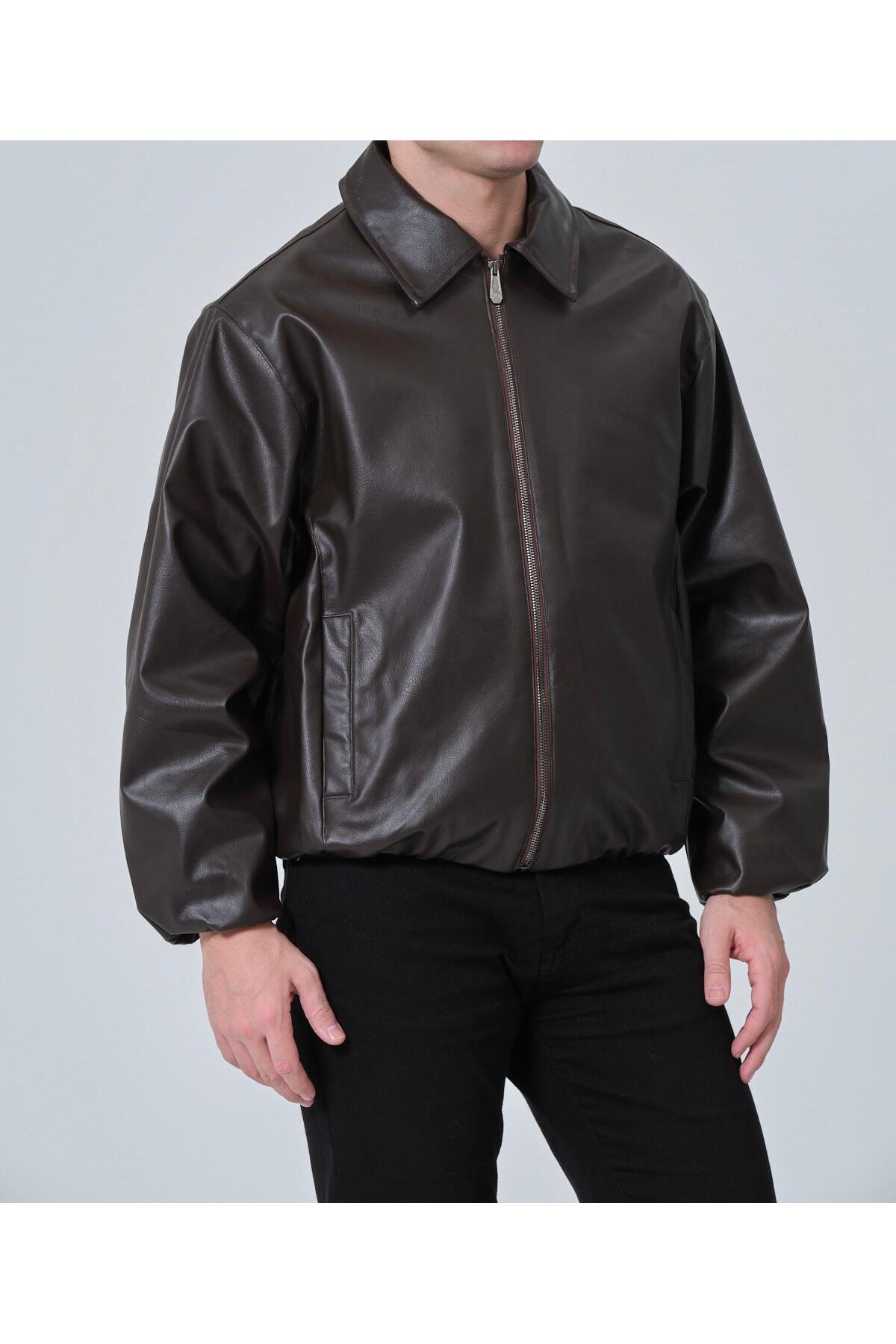 Plus Scorpion  Erkek Deri Görünümlü Bomber Mont Ceket– Günlük Şık Minimal Tasarım - Görsel 5