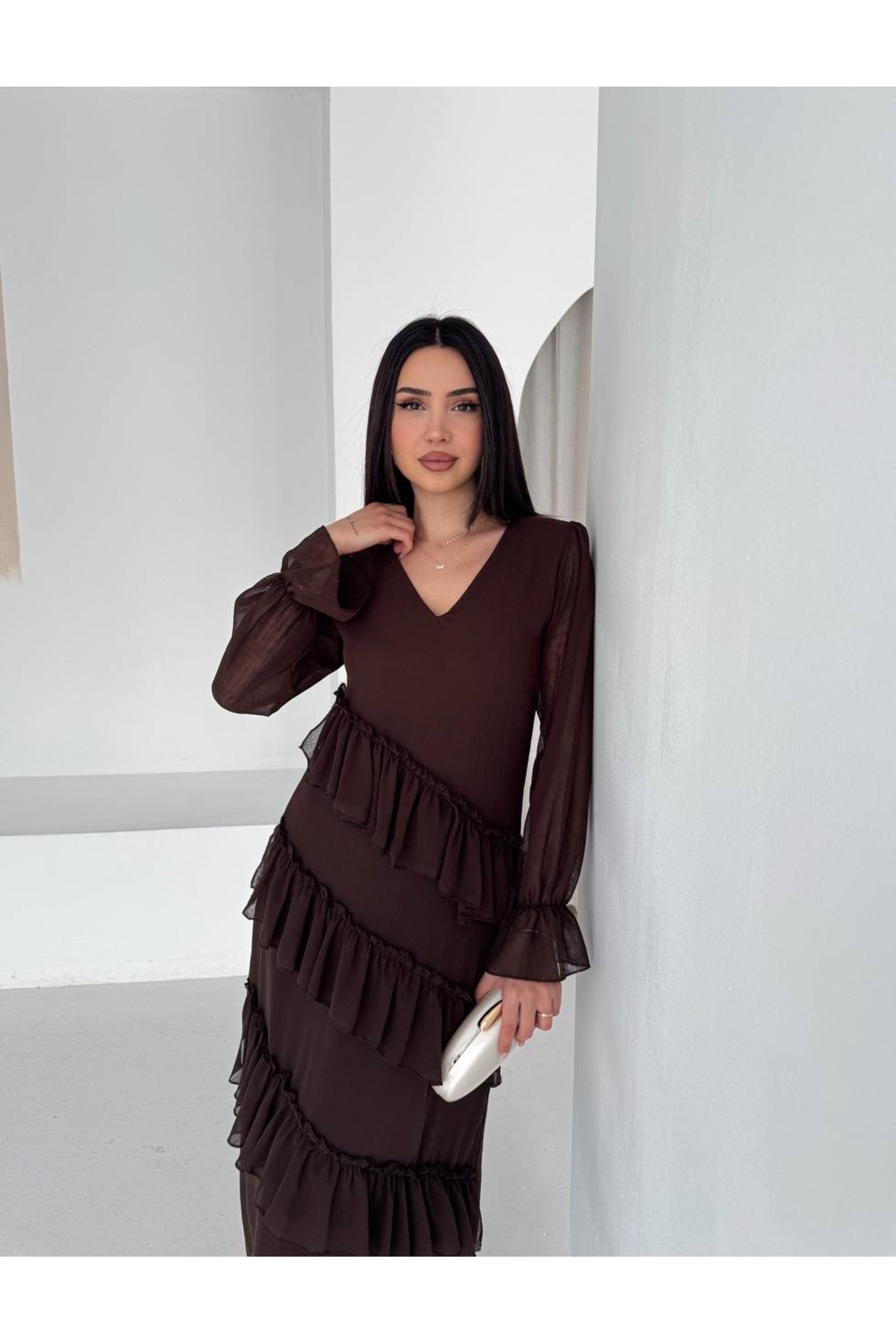 Kiki Kat Kat Fırfır Detaylı Şifon Elbise görsel 3