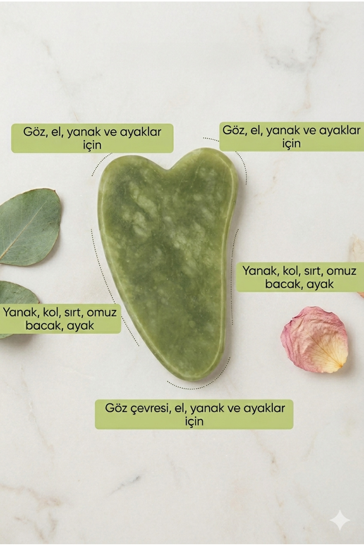 3'lü Cilt Bakım Seti 2li %100 Doğal Yeşim Taşı Seti Gua Sha Masaj Taşı + Maske Sürme Aparatı — BYZM-3LÜST-MKY — تصویر 3 از 4