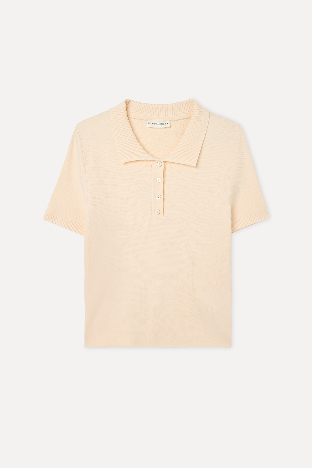 Mudo  Kadın Ekru Fitted Polo Yaka Kısa Kollu Triko Kazak