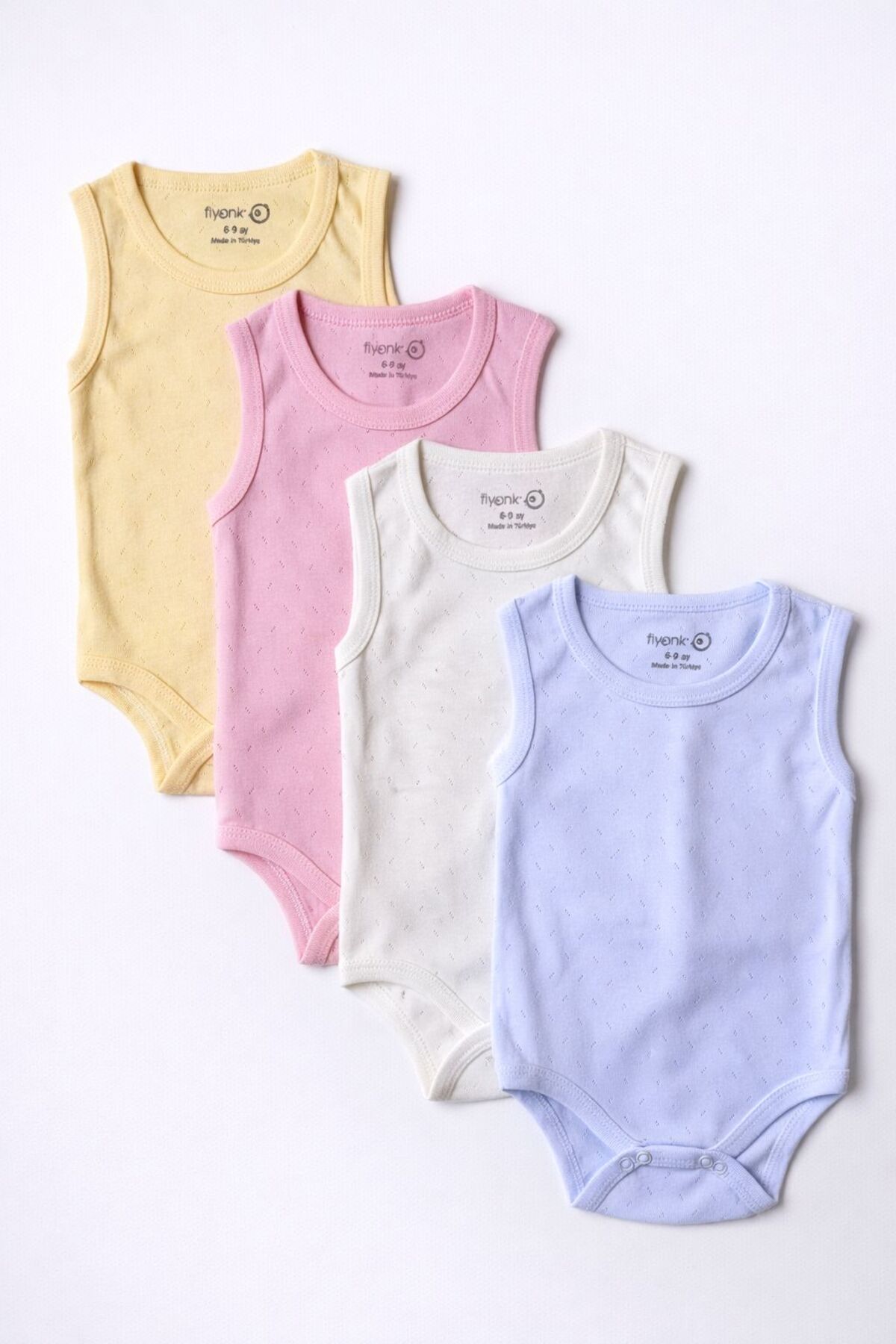100% Organic Cotton 4-Piece Jacquard Singlet Baby Bodysuit Set ECRU WHITE PINK YELLOW