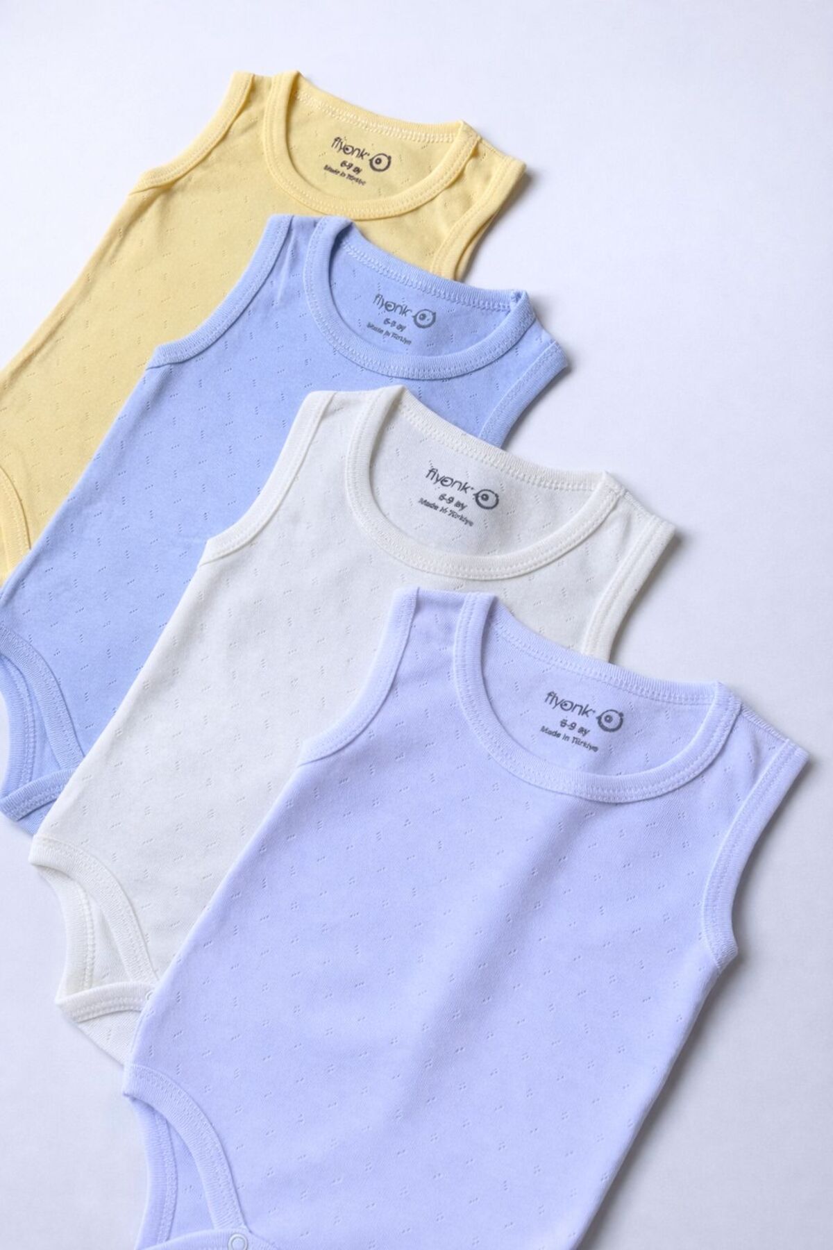 EFU BABY %100 Organik Pamuk 4lü Jakarlı Atlet Bebek Body Seti EKRU BEYAZ MAVİ SARI fotoğrafı 6 (önizleme)