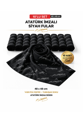 tarzınısec Tarzını Seç 10’lu Siyah Atatürk İmzalı Bandana / Fular Set