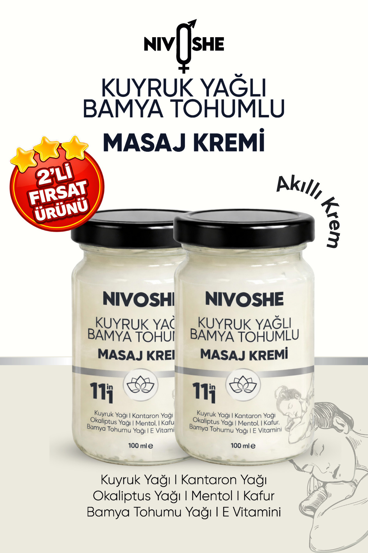 Kuyruk Yağlı Bamya Tohumlu Rahatlatıcı Bel, Boyun, Kol, Sırt, Diz, İçin Ağrı ve Akıllı Masaj Kremi2