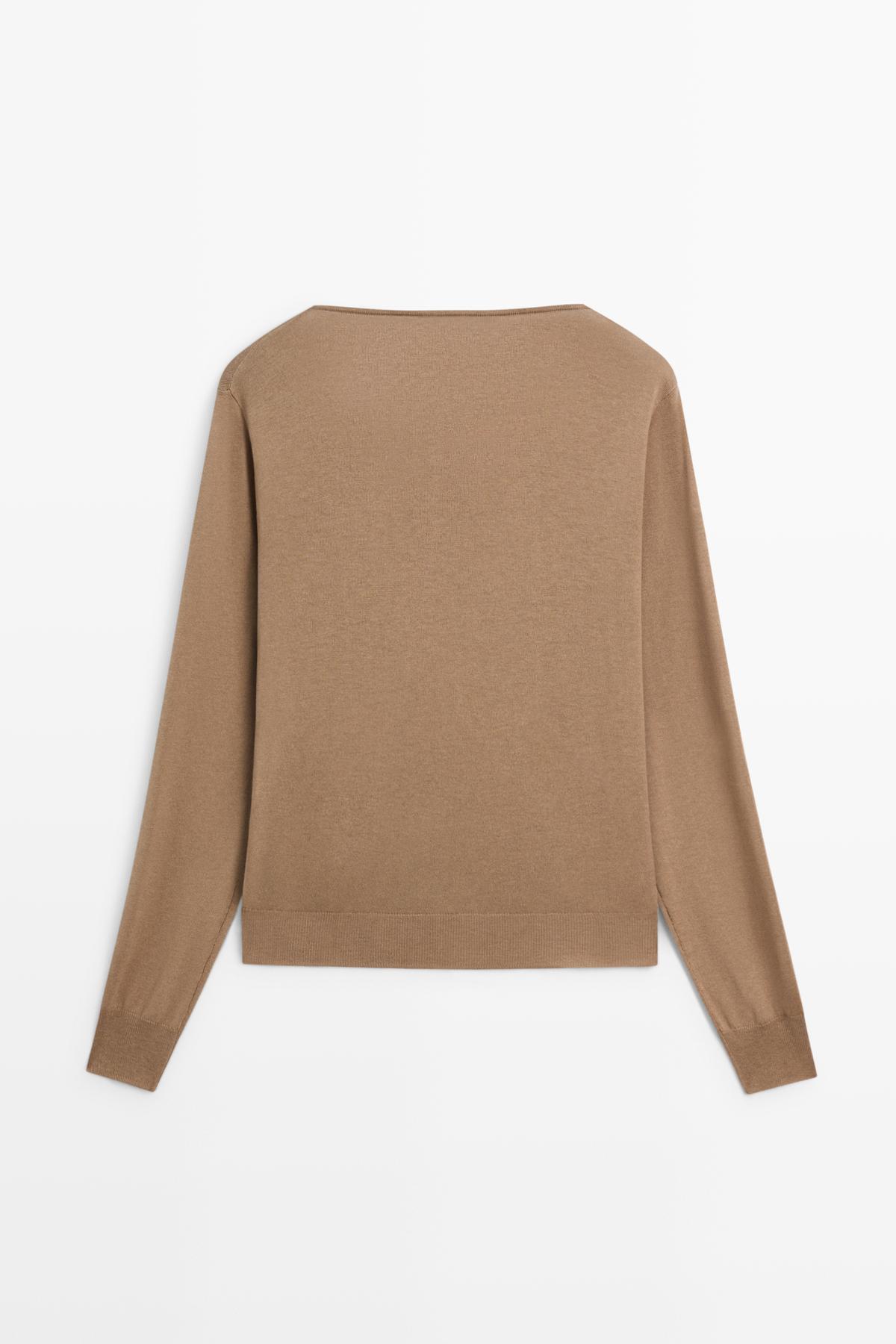 Massimo Dutti  Pamuklu degaje yaka triko kazak - Görsel 8