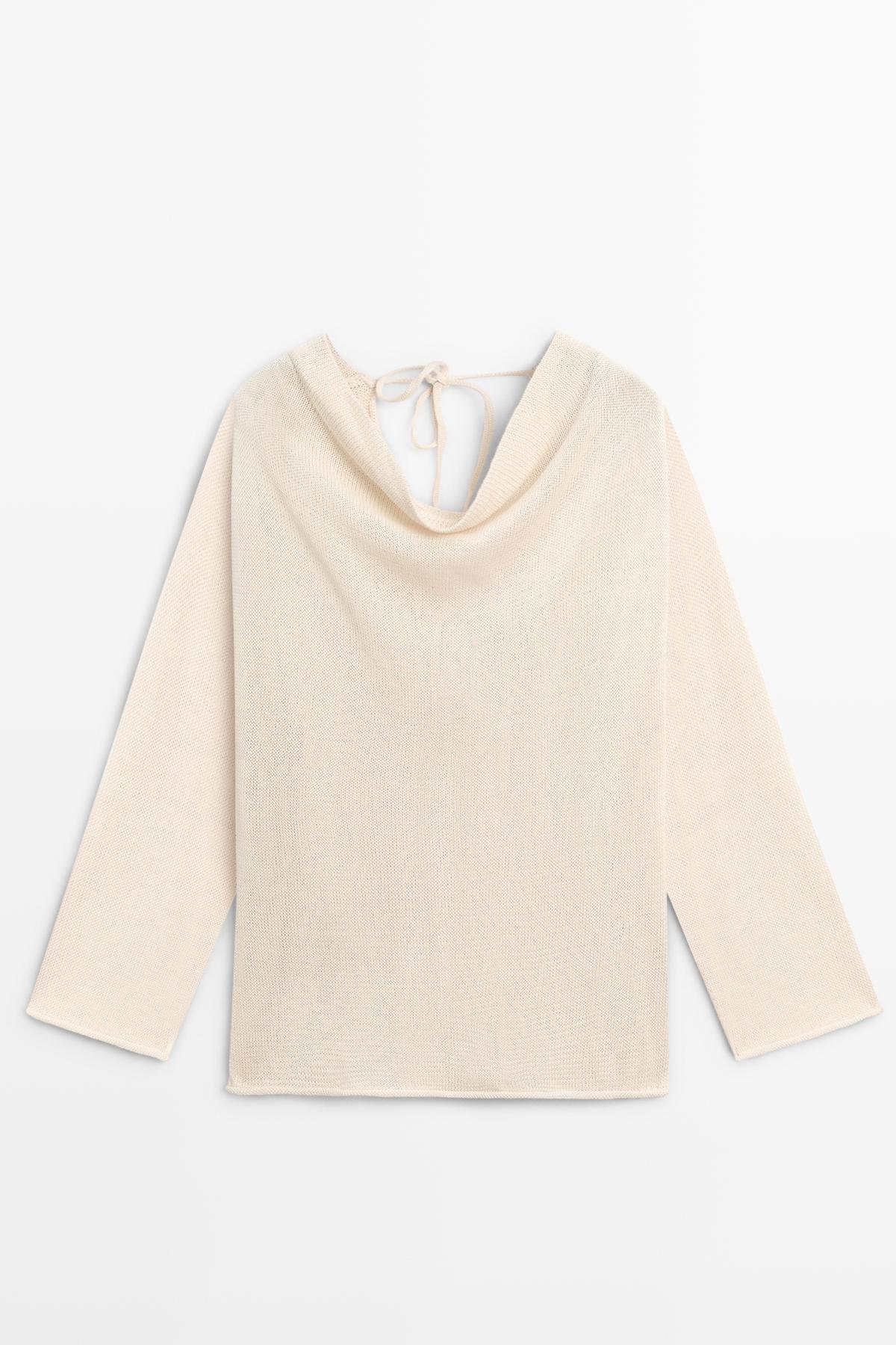 Massimo Dutti  100% cotton jumper with a lace-up back - Görsel 5