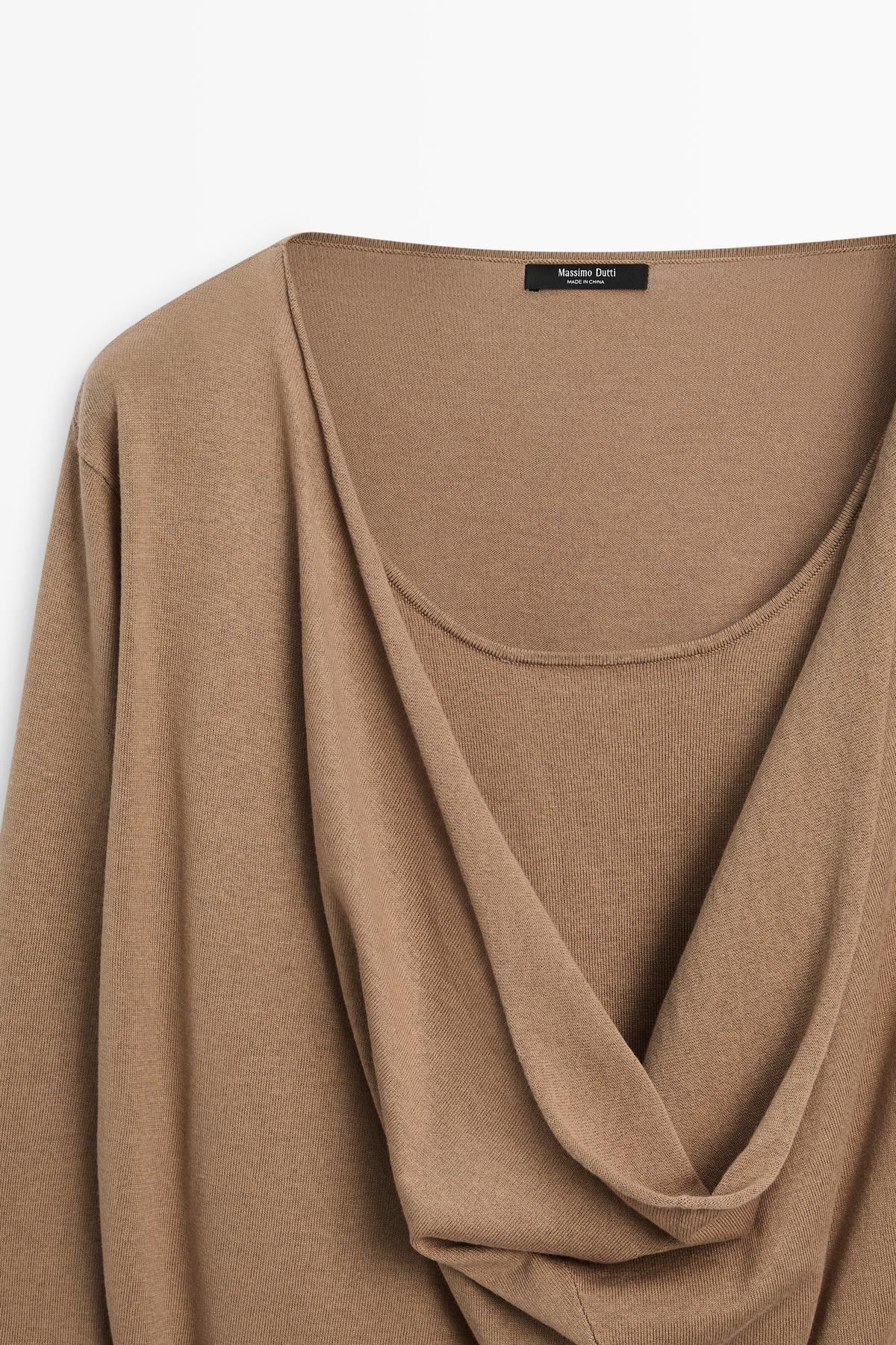 Massimo Dutti  Pamuklu degaje yaka triko kazak - Görsel 6
