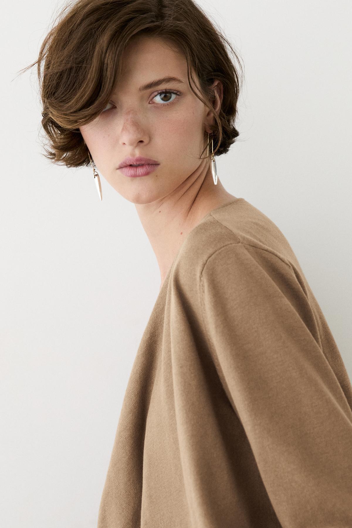 Massimo Dutti  Pamuklu degaje yaka triko kazak - Görsel 3