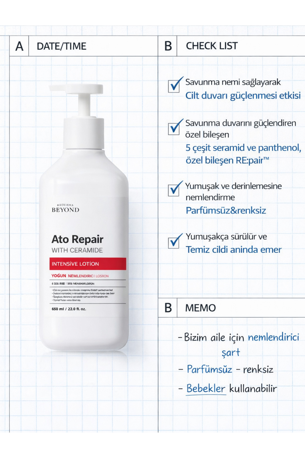 ATO Repair Intensive Lotion 650 ml Seramid Hyaluronik Asit Panthenol Vücut Losyonu — 10275518 — تصویر 5 از 5