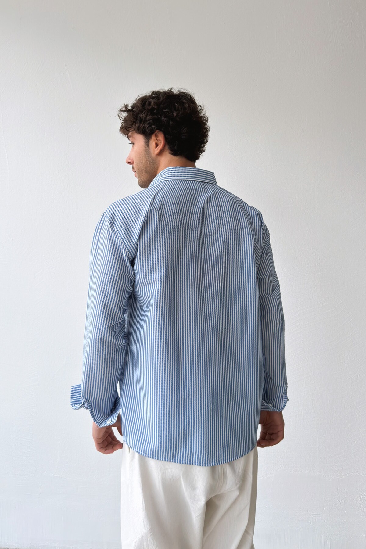 Flaw Wear Solar Stripes Lacivert Gofre Çizgili Gömlek görsel 3