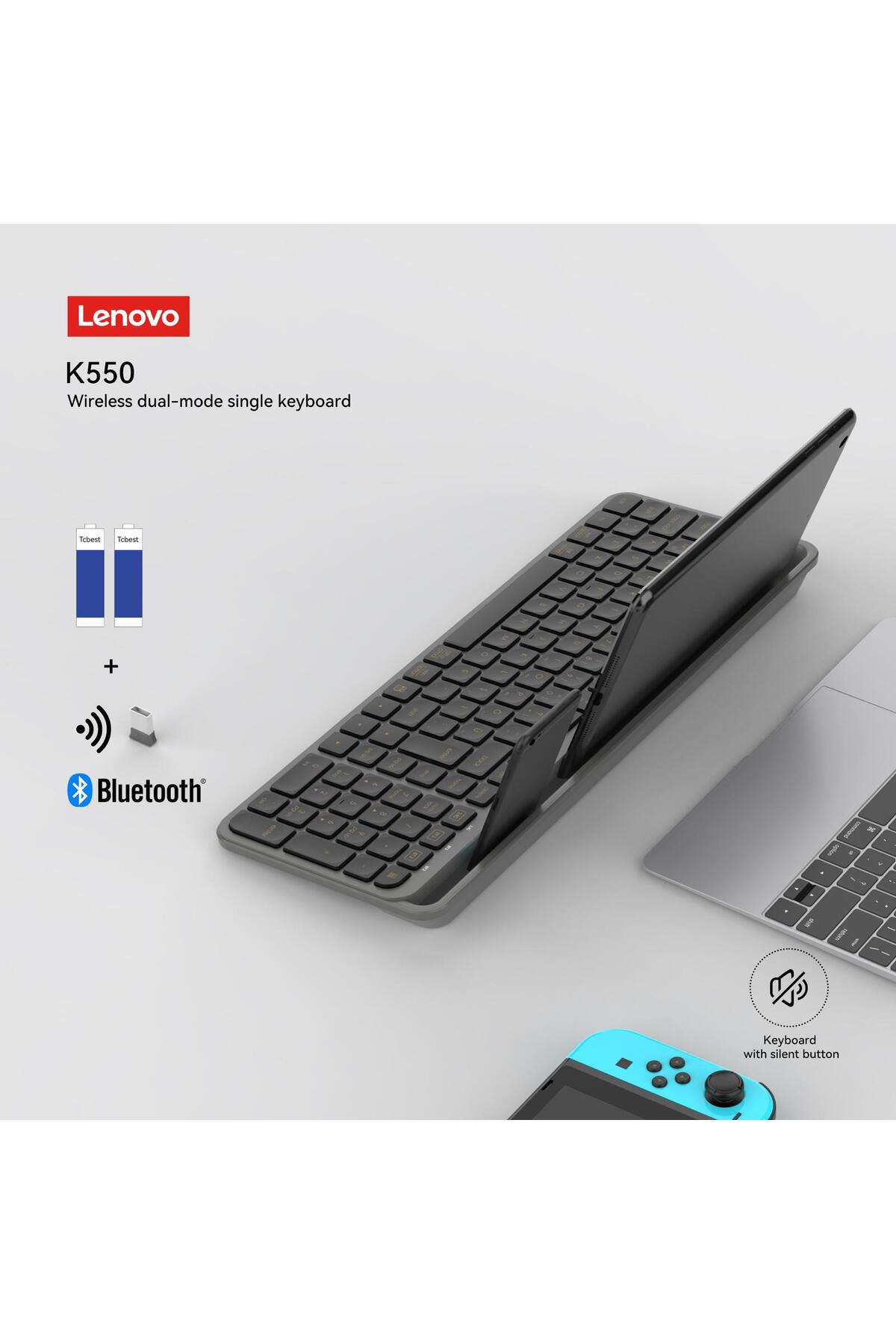 پایه تبلت K550 با بلوتوث + کیبورد بی‌سیم دو حالته ساکت 2.4 گیگاهرتز Q ترکی