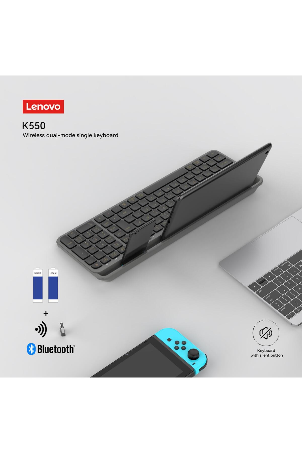 پایه تبلت K550 با بلوتوث + کیبورد بی‌سیم دو حالته ساکت 2.4 گیگاهرتز Q ترکی