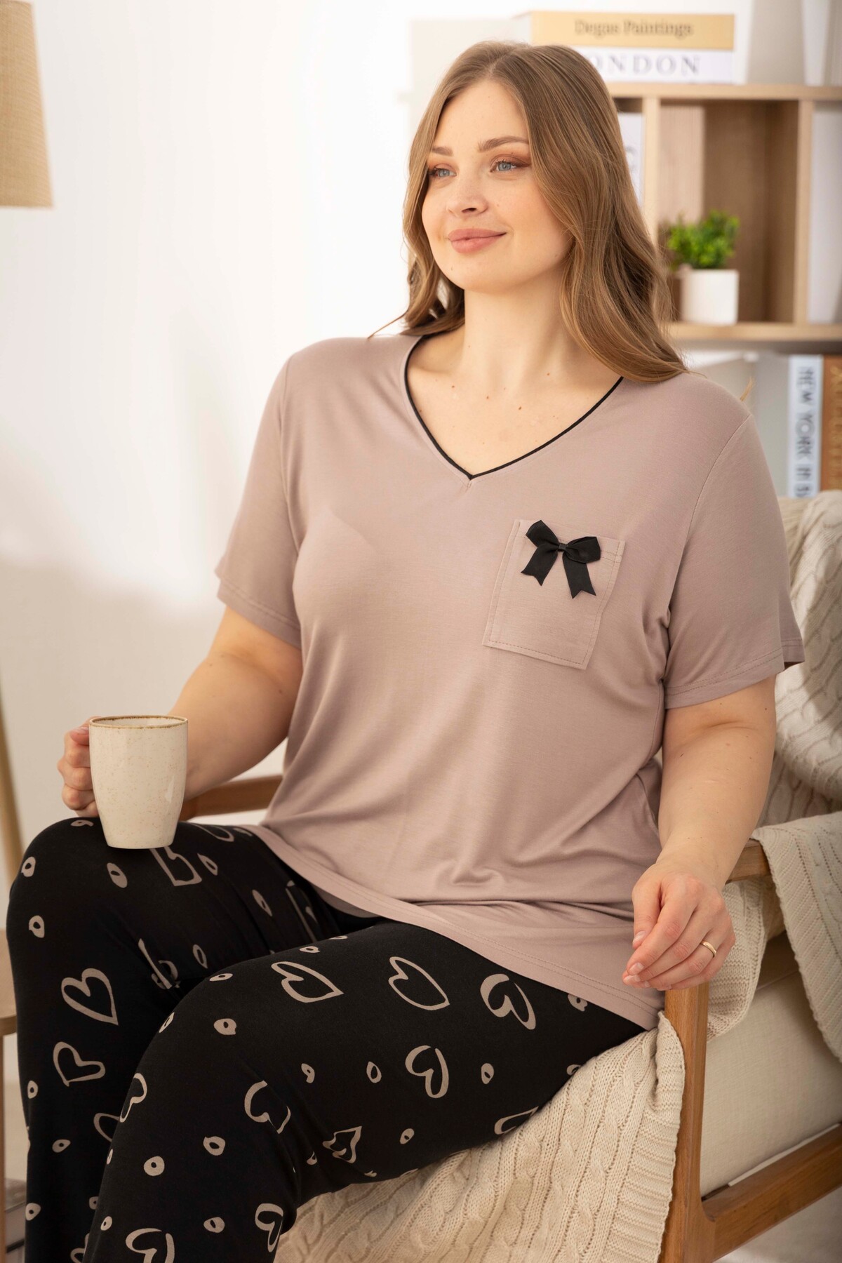 Mink Ring Viscose Short Sleeve Plus Size Pajamas Set