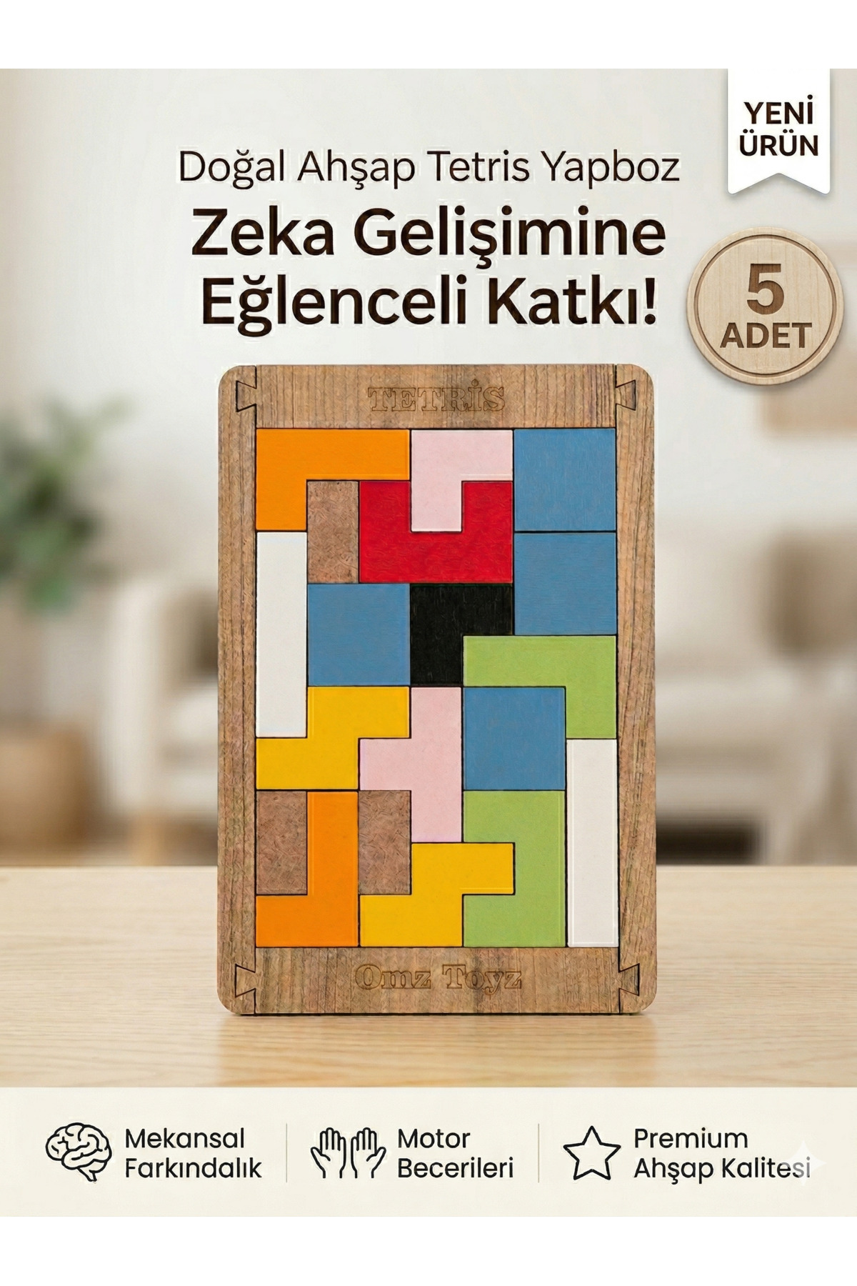 OMZ 10ADET Ahşap Tetris Puzzle Zeka Oyunu Eğitici Oyuncak Çocuk Gelişim Renkli Bloklar Ahşap Oyuncaklar fotoğrafı 4 (önizleme)