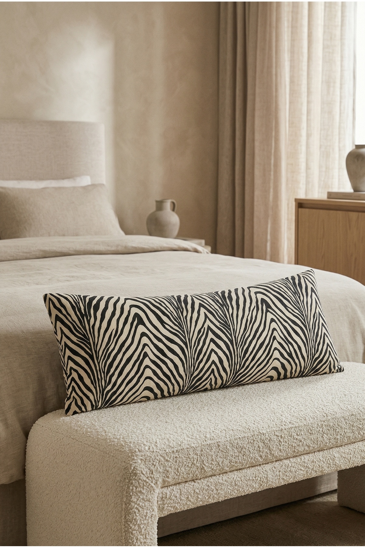 NESCO Zebra Dolgun Uzun Yastık 40x120 cm %100 Pamuk Hamile Yan Yatış Destek Yastığı Dekoratif Yastık fotoğrafı 4 (önizleme)