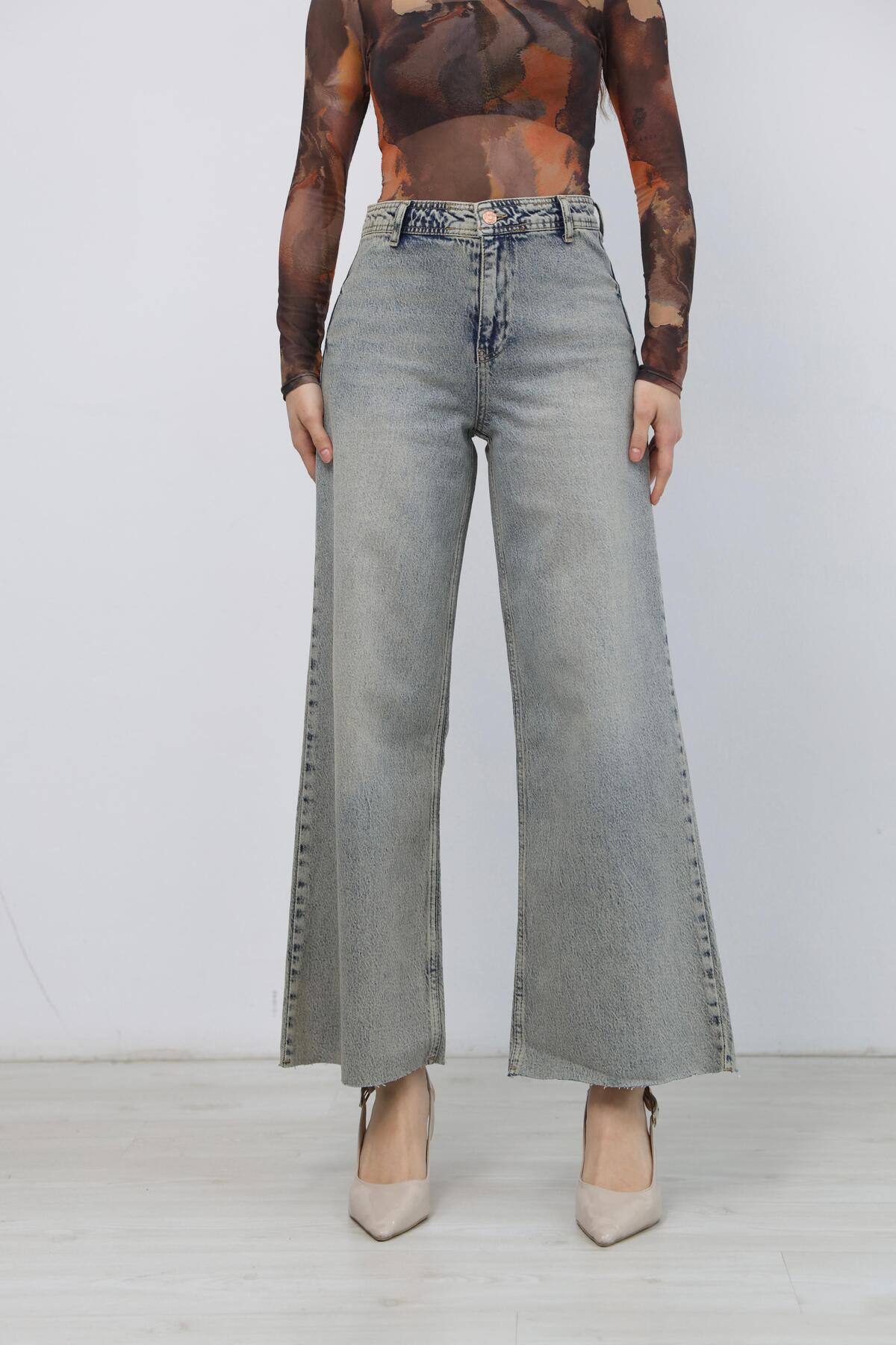Ucajean  UCA JEAN Kadın Yüksek Bel Geniş paça Wide Leg Jean Pantolon - Görsel 5