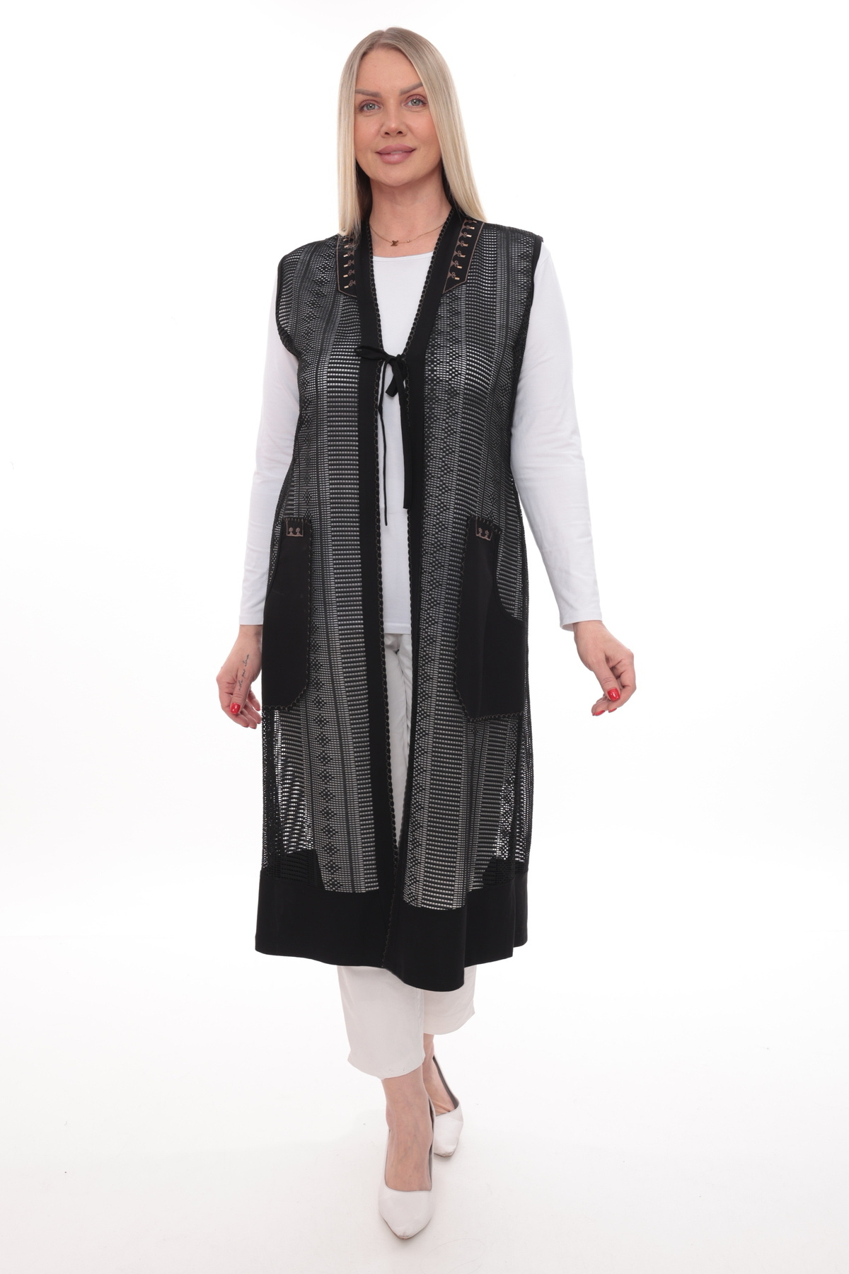 Women's Long Summer Maternity Vest with Lace Mesh