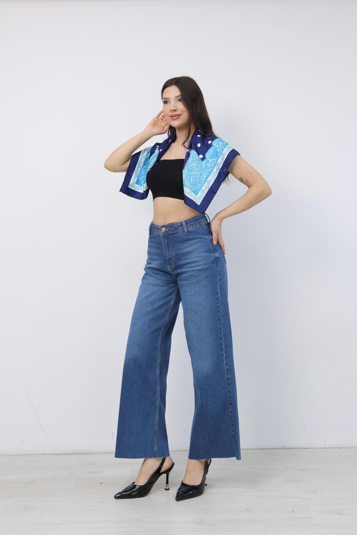 Ucajean  UCA JEAN Kadın Yüksek Bel Geniş paça Wide Leg Jean Pantolon - Görsel 4