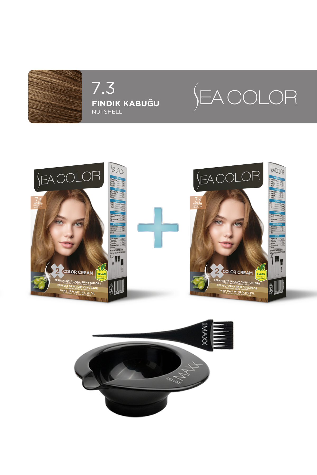 Sea Color 2'li Paket Set Saç Boyası 1.1 Mavi Siyah, Boya Tası ve