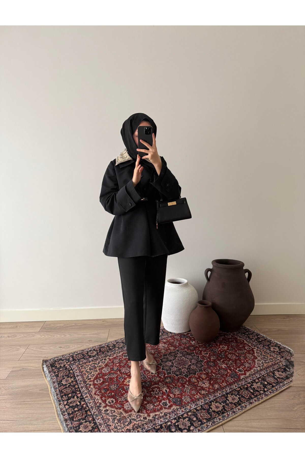EssCouture Yakası Taş İşleme Detaylı Kadın Trençkot görsel 4