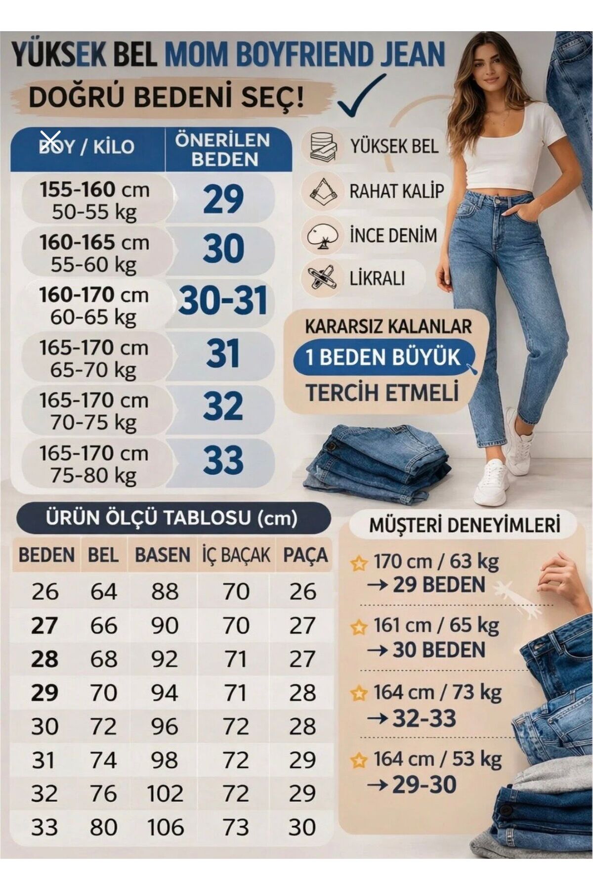 ON KLEEM  Yüksek Bel Mom Boyfriend Kadın Jeans Pantolon l Rahat Kalıp l Denim l BEJ - Görsel 3