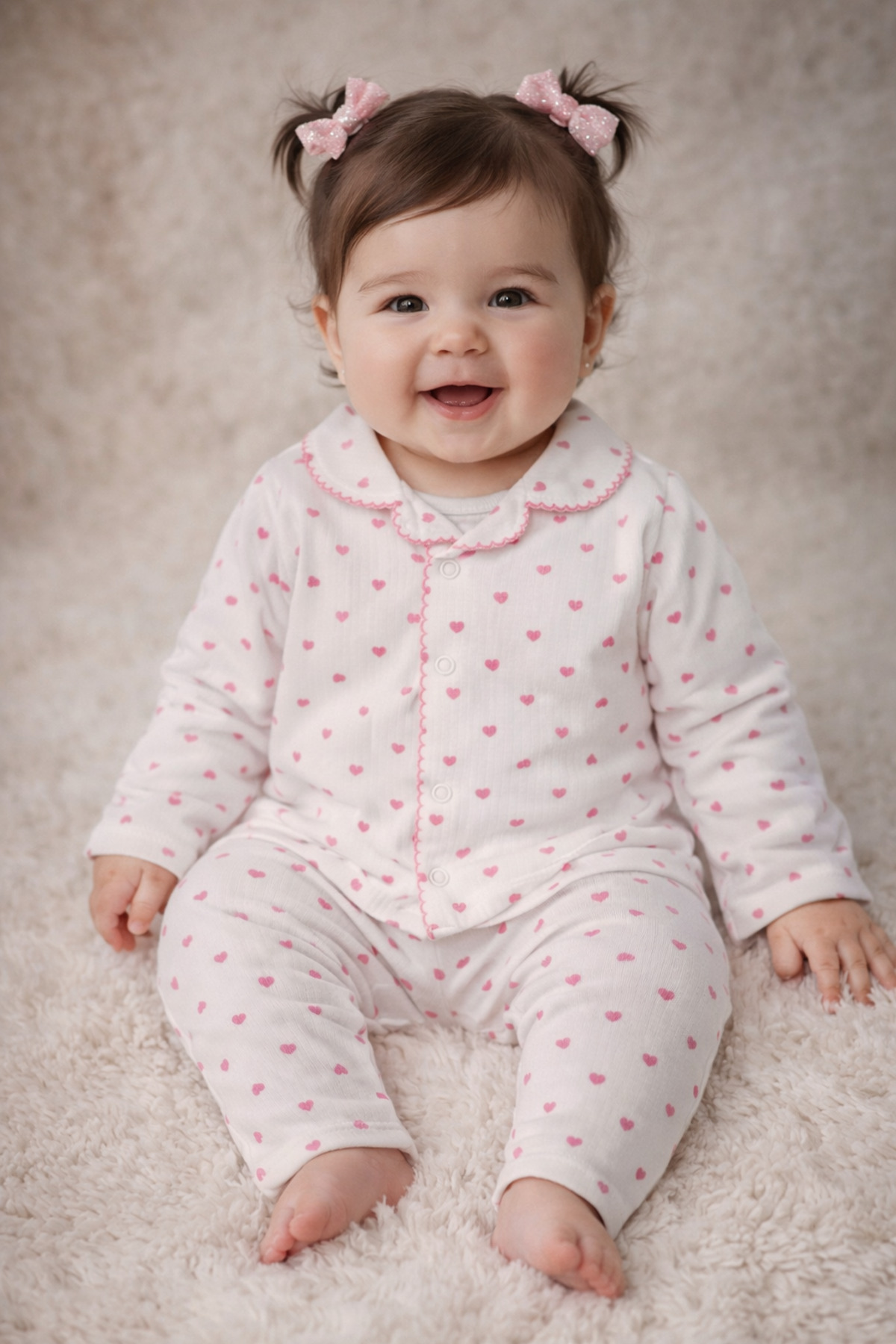 SANTRALBEBE Baby Girl Front Snap Heart Baby Set