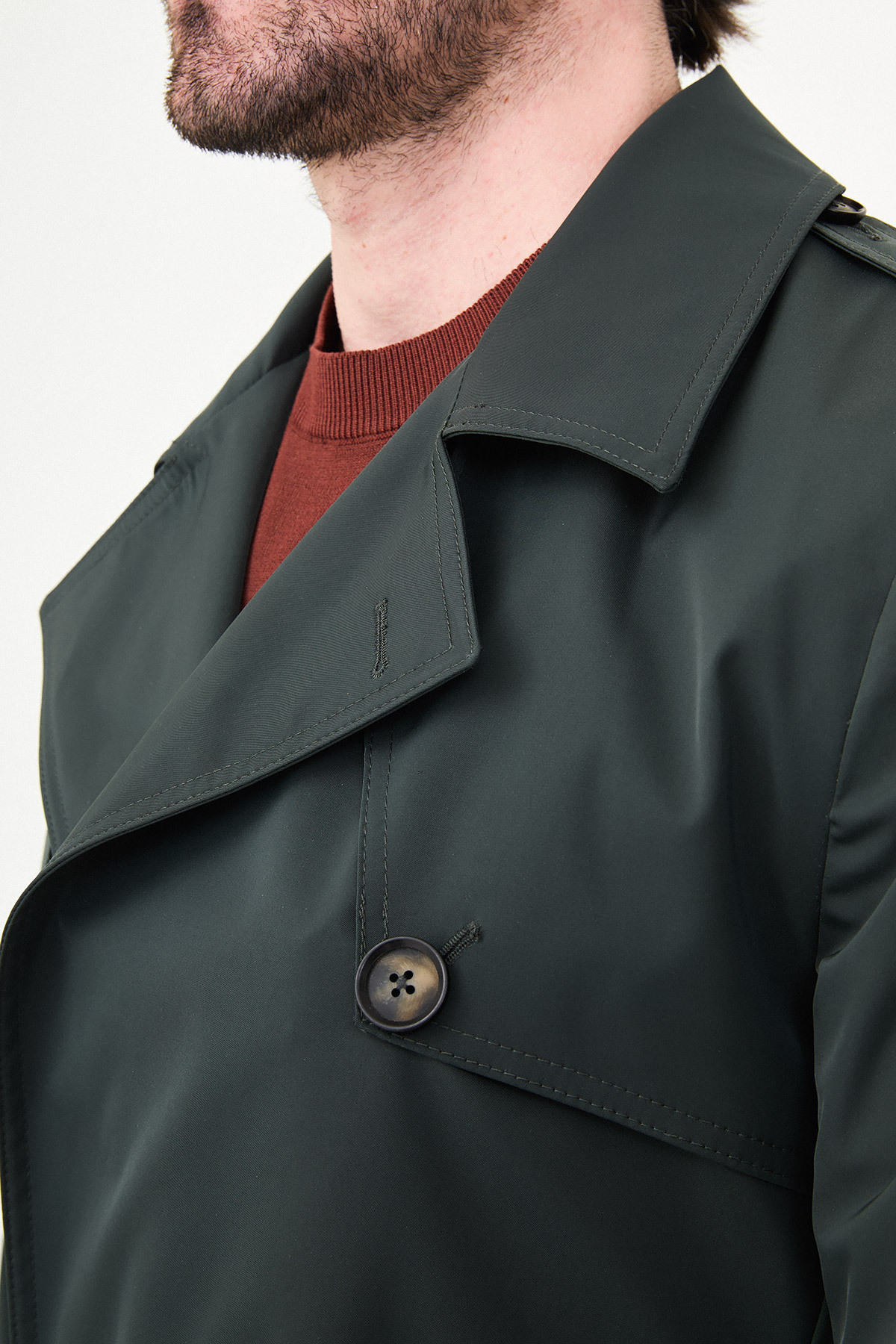 Mcr Düz Slim Fit Kuşaklı Kruvaze Uzun Erkek Trenchcoat Haki - 21340.26Y görsel 2