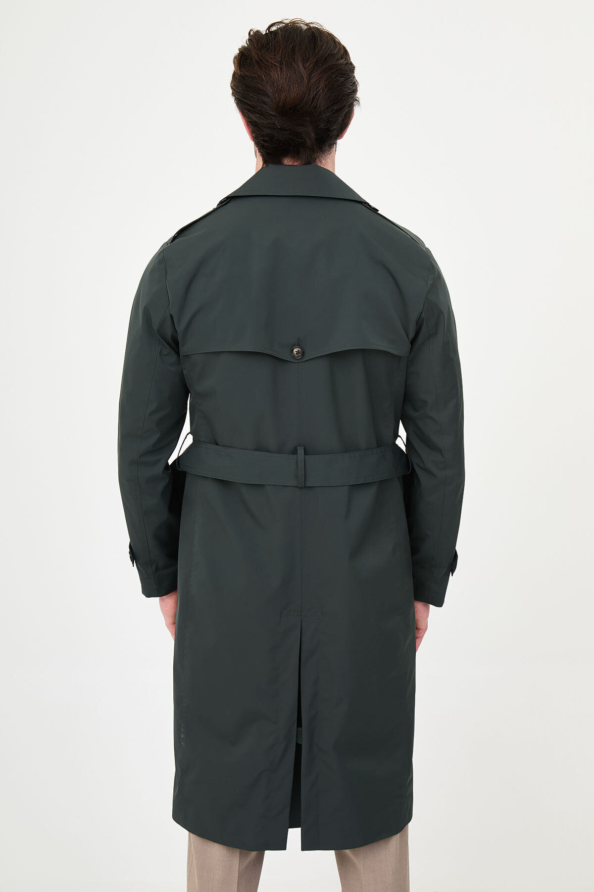 Mcr Düz Slim Fit Kuşaklı Kruvaze Uzun Erkek Trenchcoat Haki - 21340.26Y görsel 5