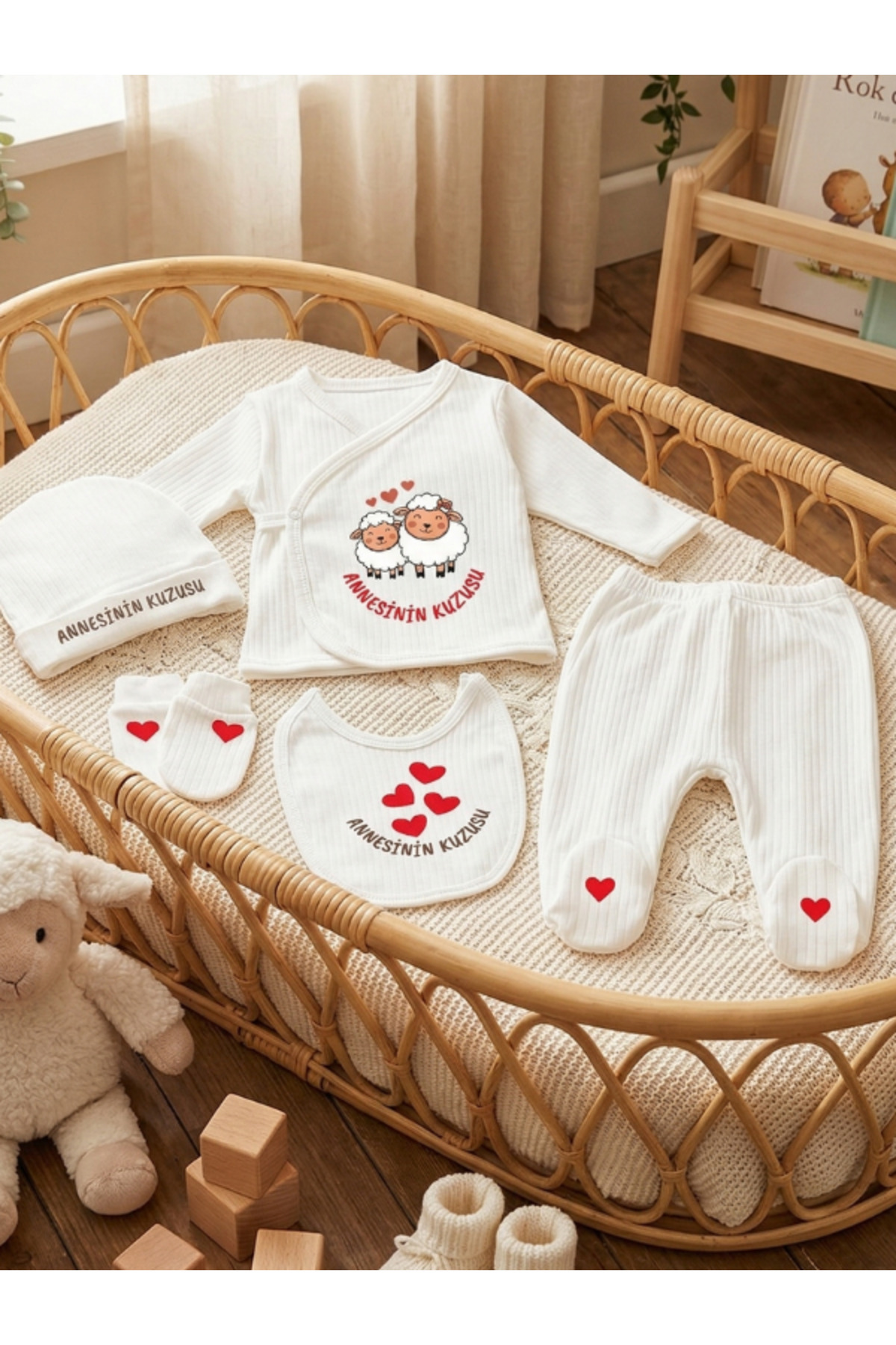 EGGBABY Annesinin Kuzusu Bebek Hastane Çıkış Seti 5 li Pamuk Yenidoğan Seti fotoğrafı 5 (önizleme)