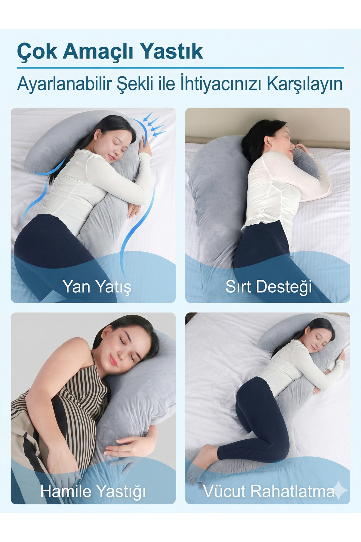 EKEPE Yan yatanlar için yastık, 170 cm hafızalı köpük, uzun hamilelik yastığı, gri fotoğrafı 5 (önizleme)