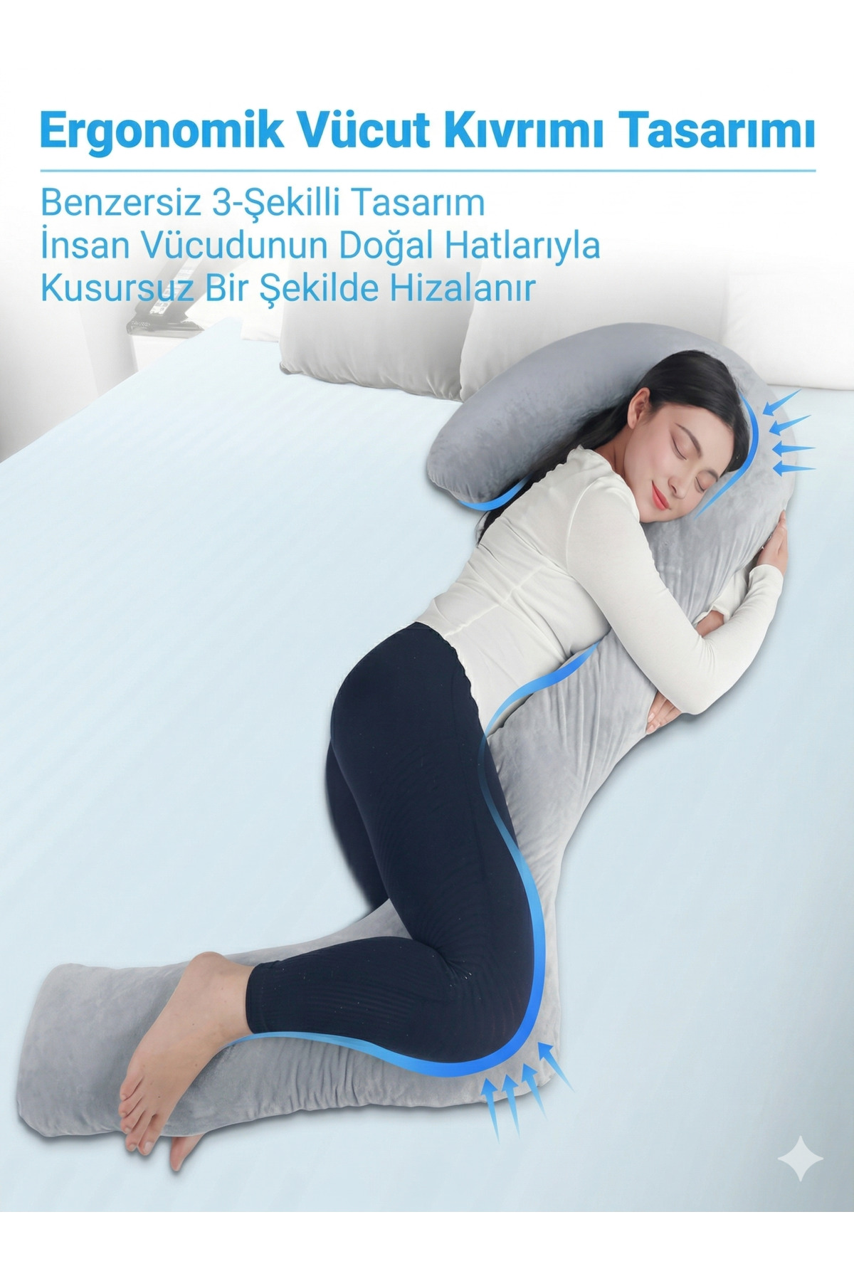EKEPE Yan yatanlar için yastık, 170 cm hafızalı köpük, uzun hamilelik yastığı, gri fotoğrafı 4 (önizleme)